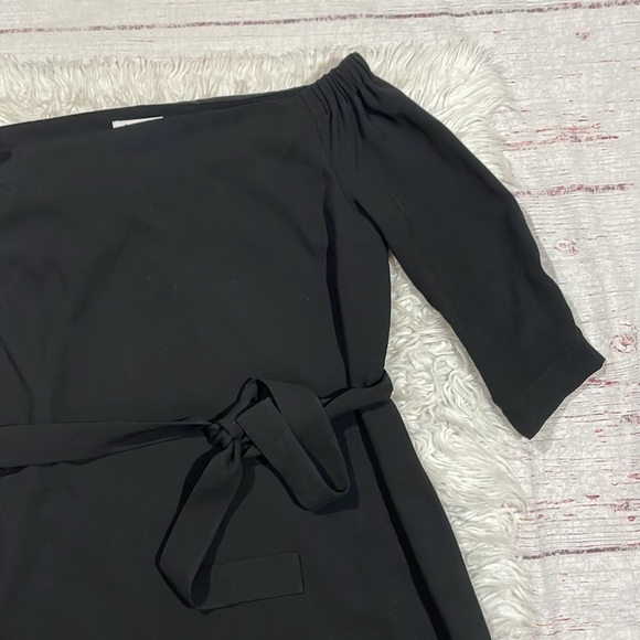 Aritzia Babaton Brightwell Black Tie Waist Off Shoulder Mini Dress - Picture 6 of 11